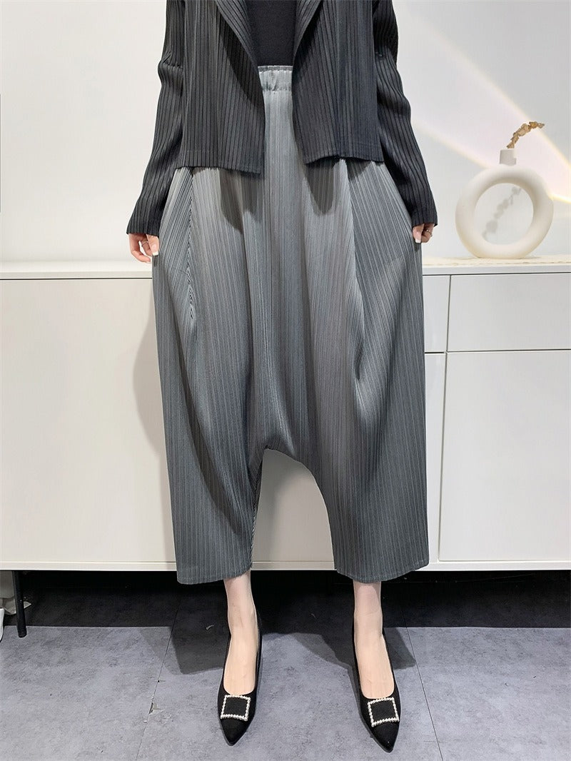 Wrinkled pants for women Haren suspender pants and cropped pants with loose personality