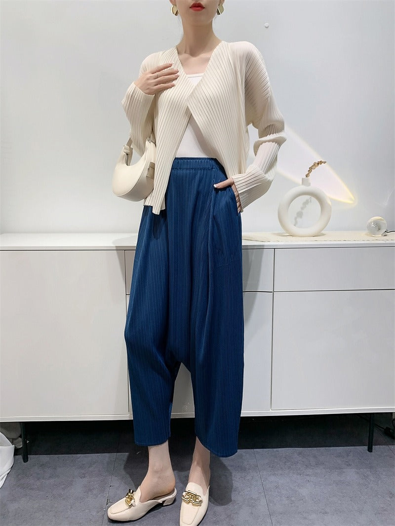 Wrinkled pants for women Haren suspender pants and cropped pants with loose personality