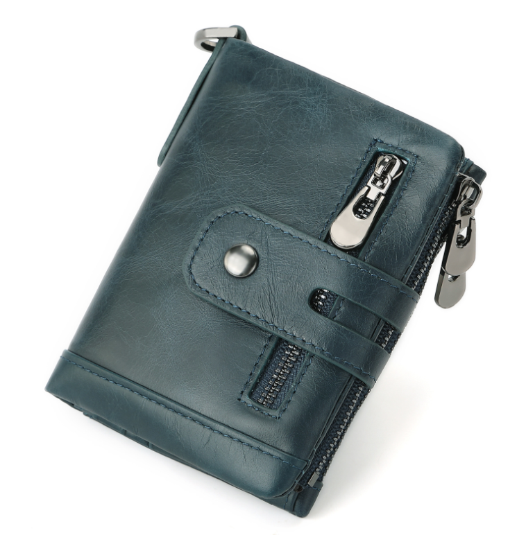 100% Leather Men Wallet Coin Purse Small Mini Card Holder Chain PORTFOLIO Portomonee Male Walet Pocket