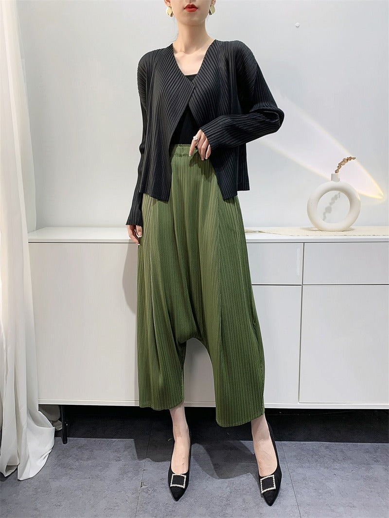Wrinkled pants for women Haren suspender pants and cropped pants with loose personality