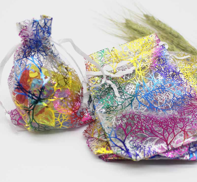 100pcs/lot 7x9cm 9x12cm 10x15cm Colorful Organza Bags Jewelry Packaging Bags Wedding Favor Gift Bags Drawstring Pouches