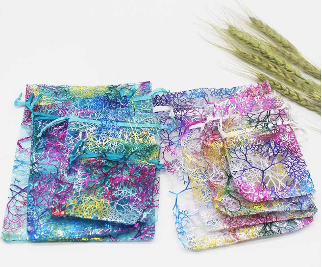 100pcs/lot 7x9cm 9x12cm 10x15cm Colorful Organza Bags Jewelry Packaging Bags Wedding Favor Gift Bags Drawstring Pouches