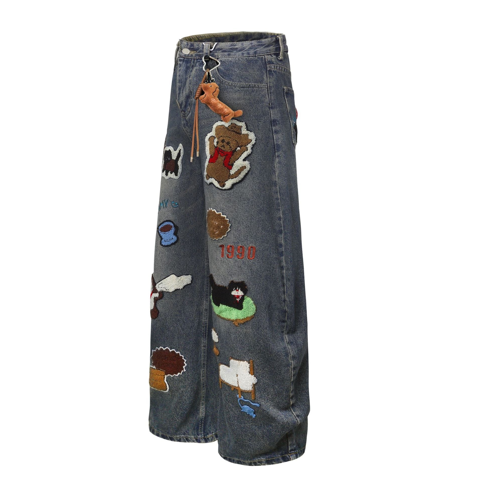 Embroidered jeans with wide legs